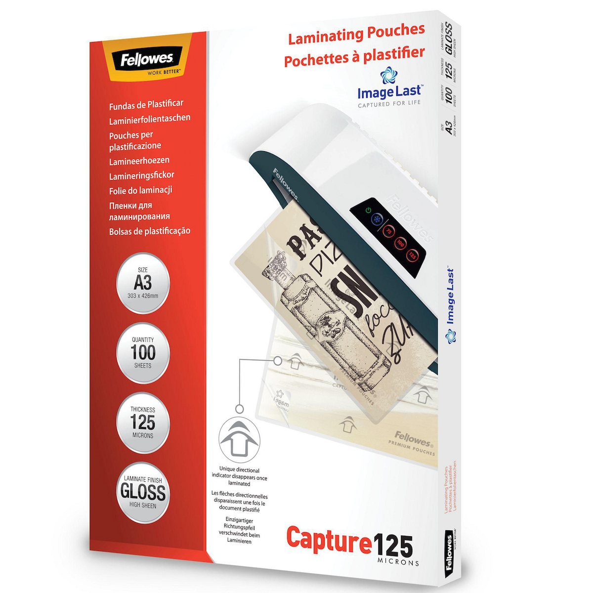 Fellowes A3 Laminating Pouches Gloss 250 Microns (2 X 125) - Pack of 100 1