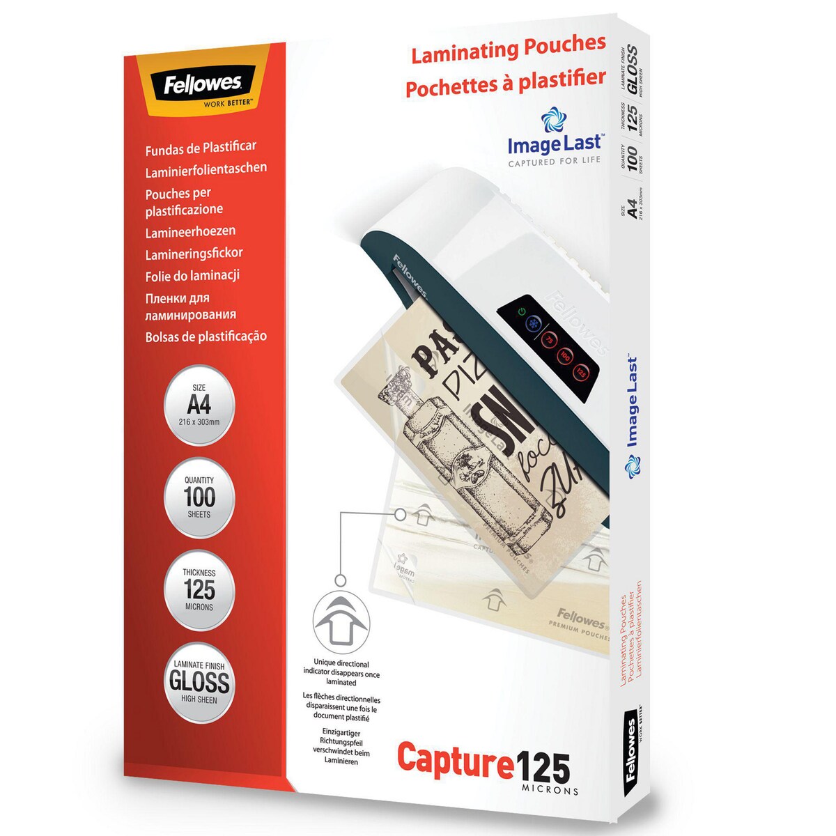 Fellowes A4 Laminating Pouches Gloss 250 Microns (2 X 125) - Pack of 100 1