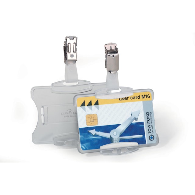 Durable Security Pass Plastic ID Badge Holders with Clip - Clear, Pack of 25 1