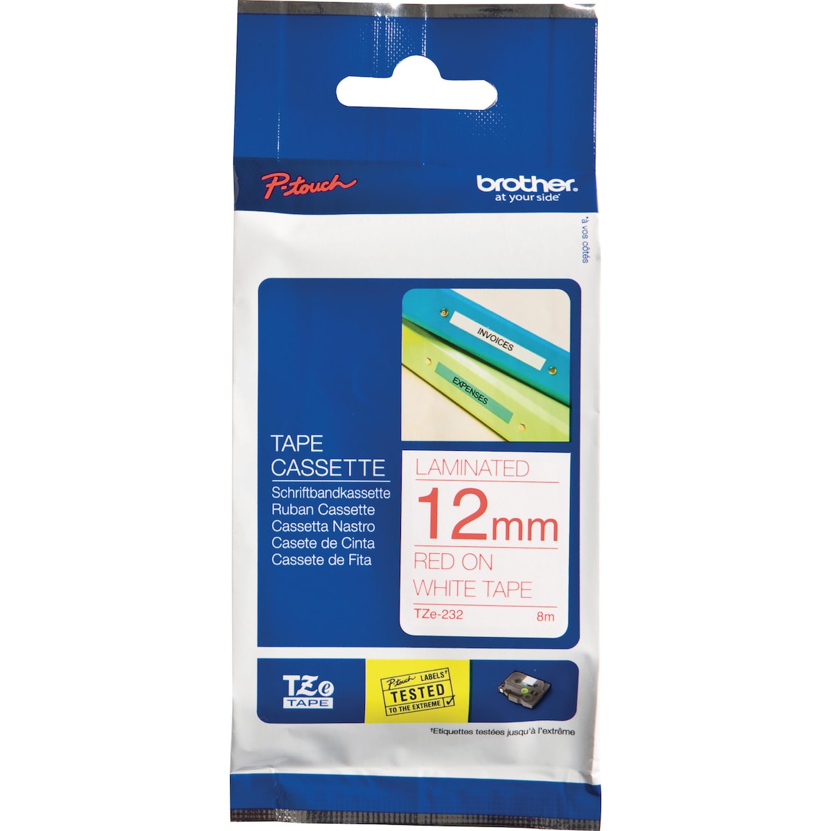 Brother P-Touch TZ Labelling Tape 8M X 12mm - Red On White 1