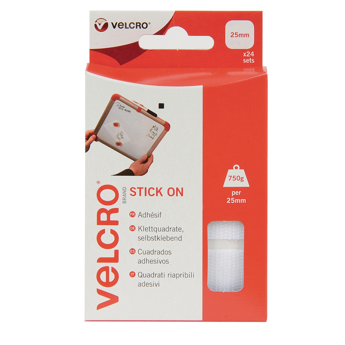 VELCRO Brand White Stick On Squares, 25mm x 24pk - Double Sided Sticky Pads 1