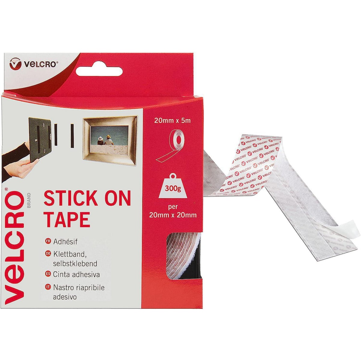VELCRO Brand Stick On Tape White, Hook and Loop, Self Adhesive Roll - 20mm x 5m 1