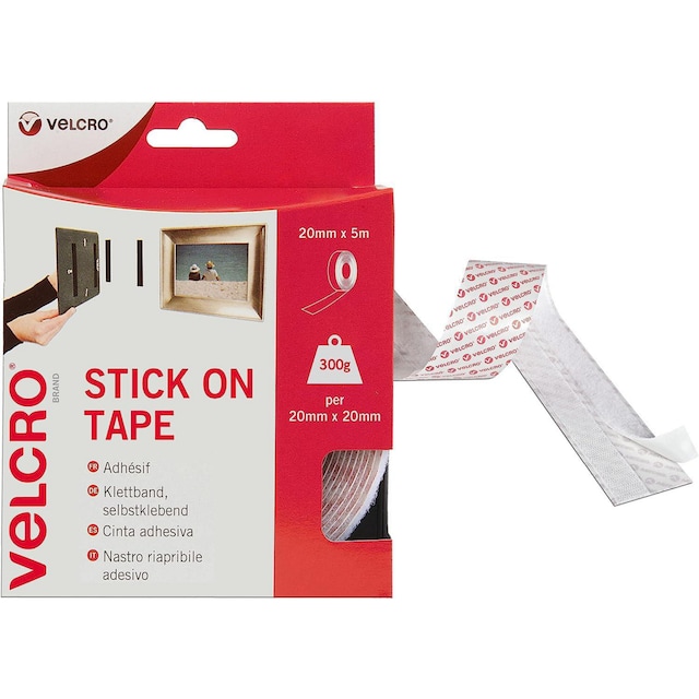 VELCRO Brand Stick On Tape White, Hook and Loop, Self Adhesive Roll - 20mm x 5m 1