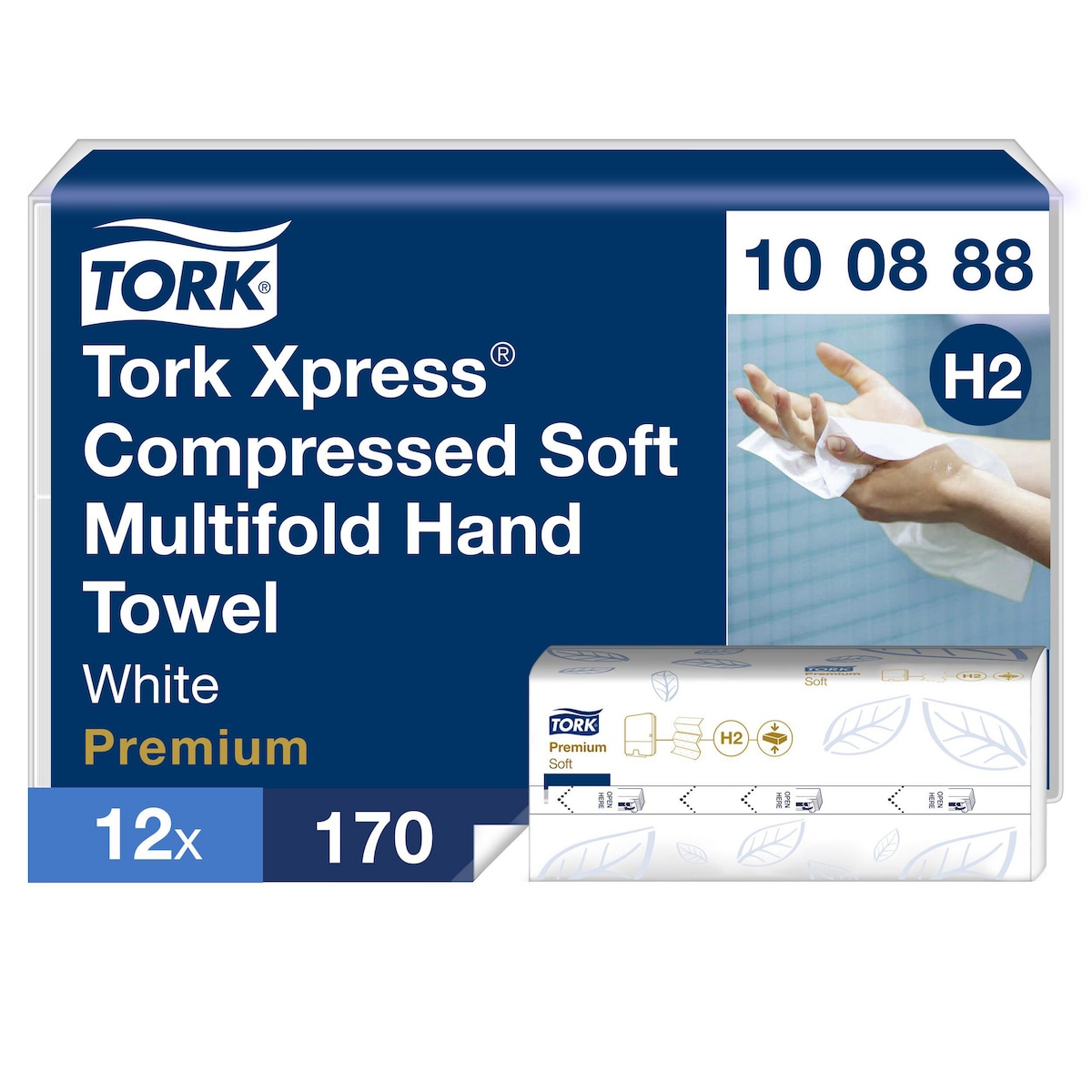 Tork Xpress Compressed Soft Multifold Hand Towels White H2, 100888, Pack of 2040 1