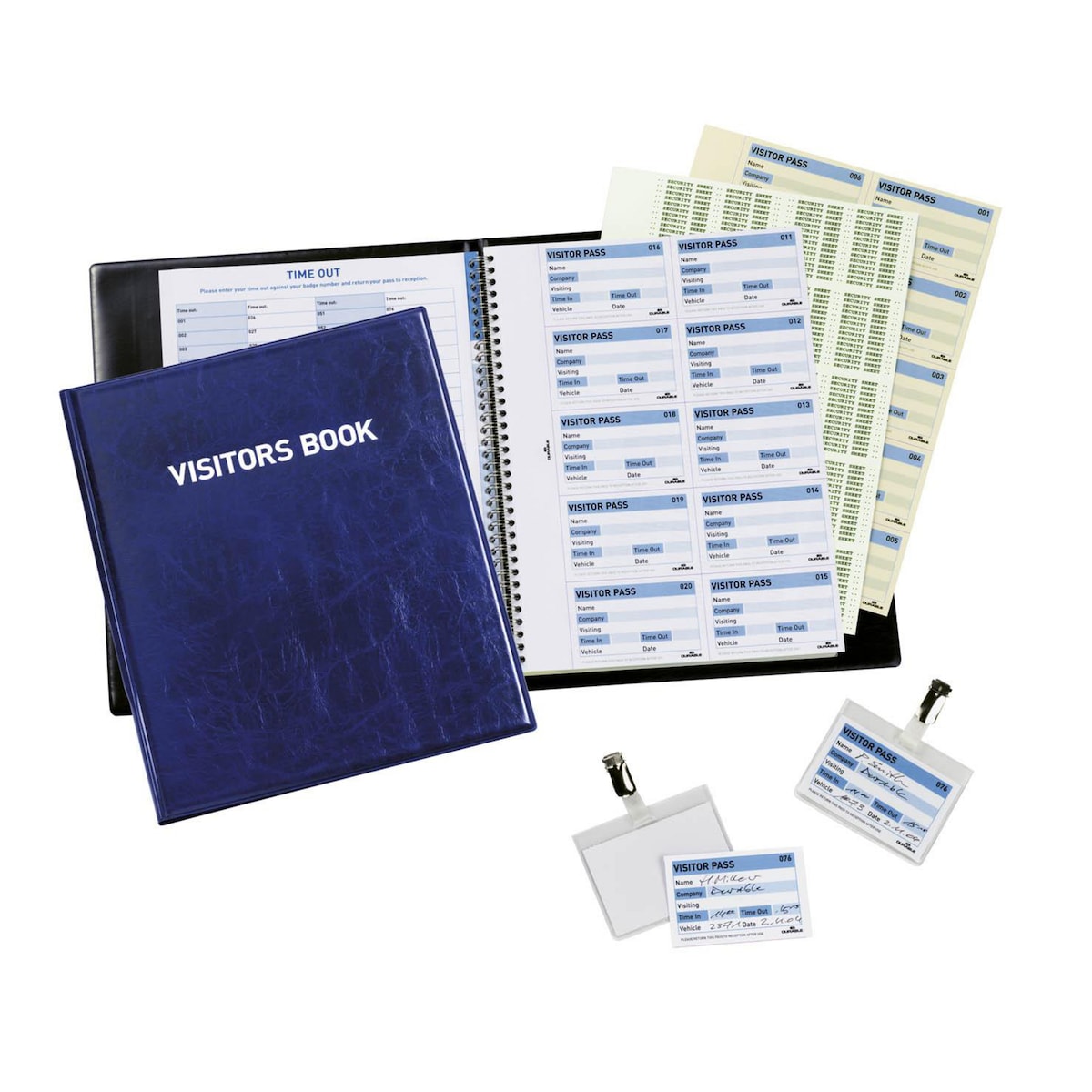 Durable Visitor Book - 100 Name Badges & Security Sheet - Blue 1