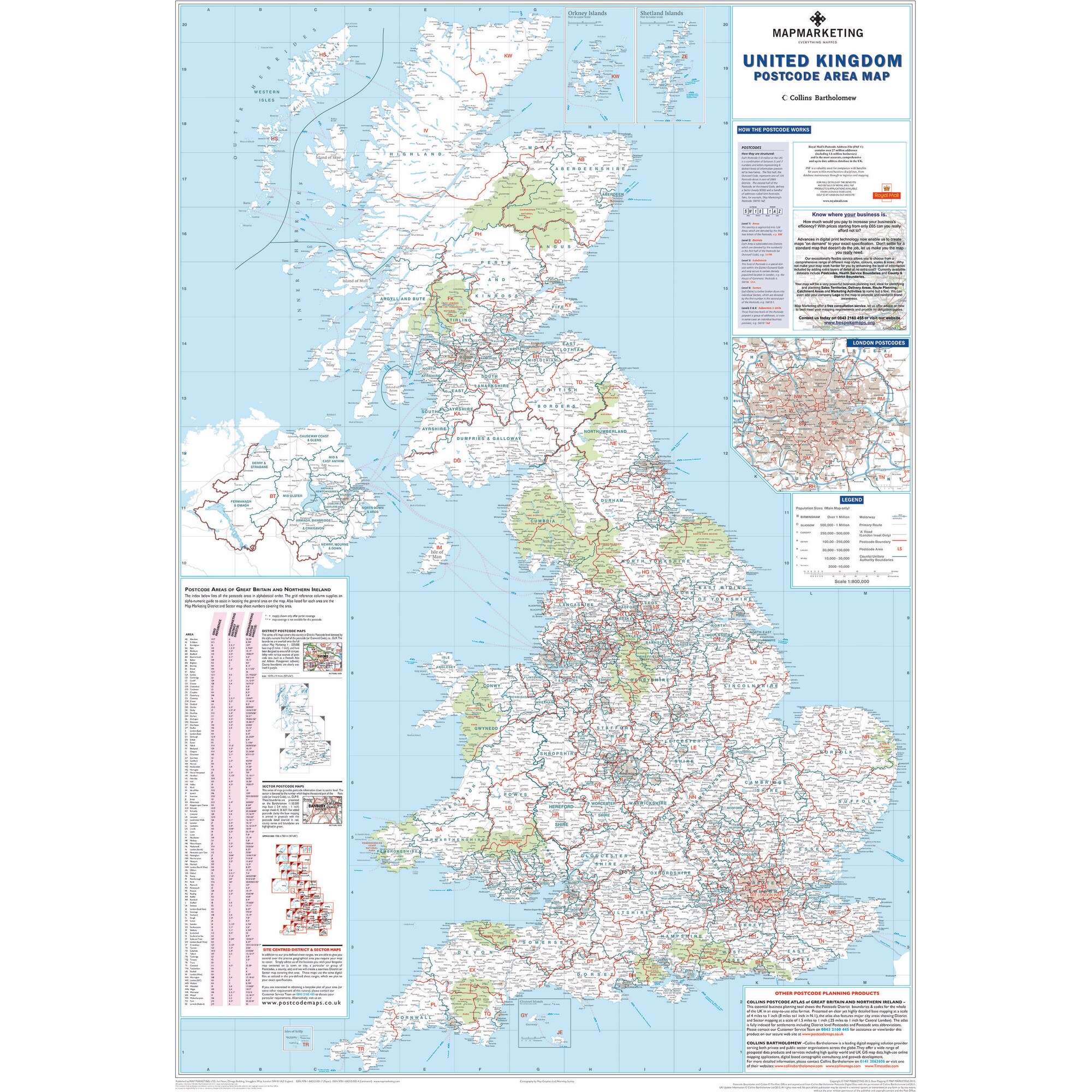 UK Postcode Areas Map 120 X 83cm | Lyreco