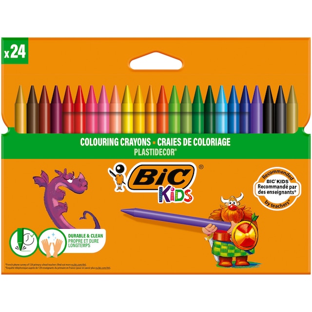 BIC Kids Plastidecor Colouring Crayons - Assorted Colours, Pack of 24 1