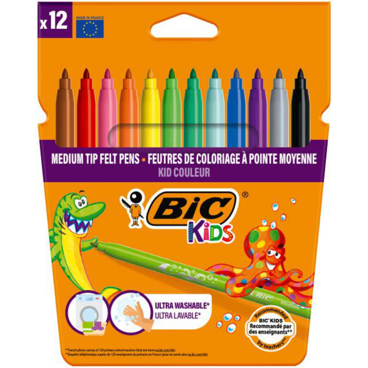 BIC Kids Kid Couleur Felt Tip Colouring Pens Med Point - Ast. Colours, Pack 12 1