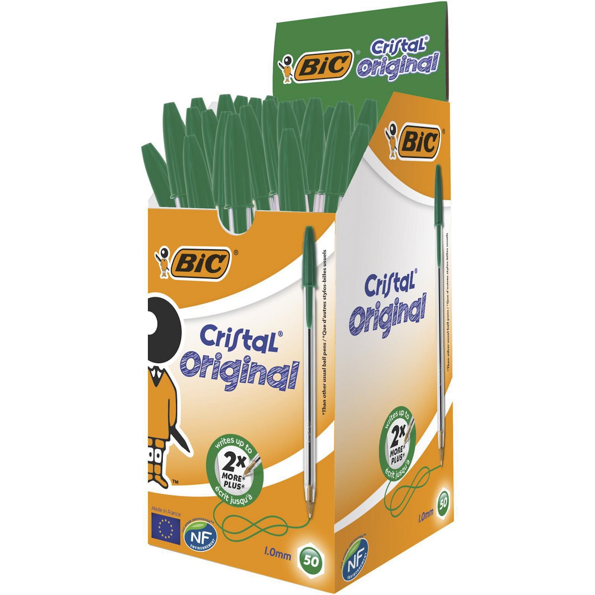 BIC Cristal Original Ballpoint Pens Medium Point (1.0 mm) - Green, Box of 50 1