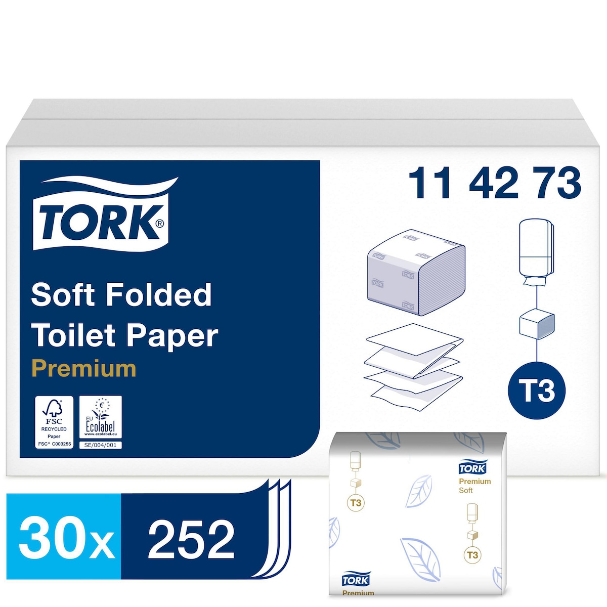 Tork Soft Folded Toilet Paper White T3, 114273, Pack of 30 X 252 Sheet 1