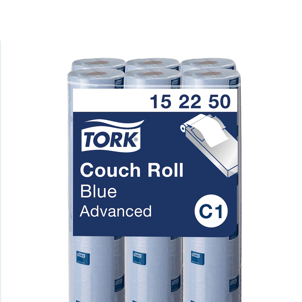 Tork Perforated Couch Roll Blue C1, 152250, 56m, Pack of 9 1