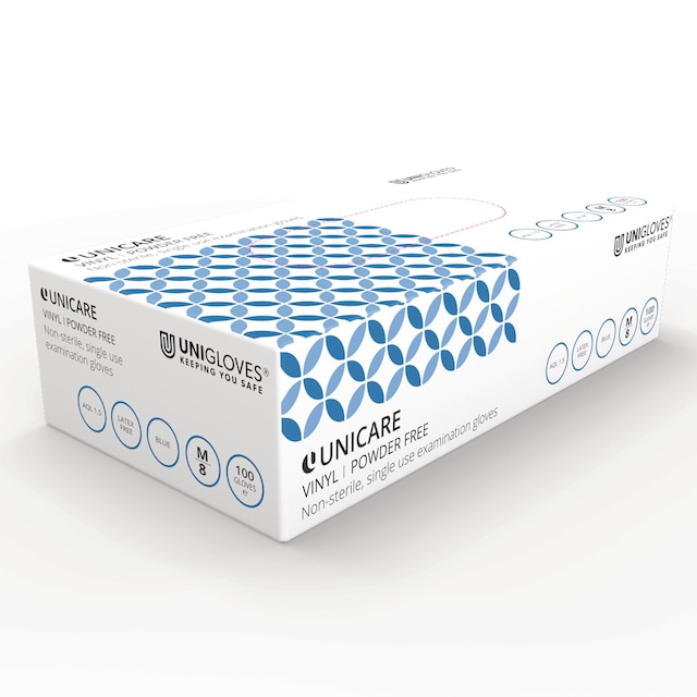Unicare 1724 Vinyl Powderfree Disposable Gloves Large Blue - Pack Of 100 1