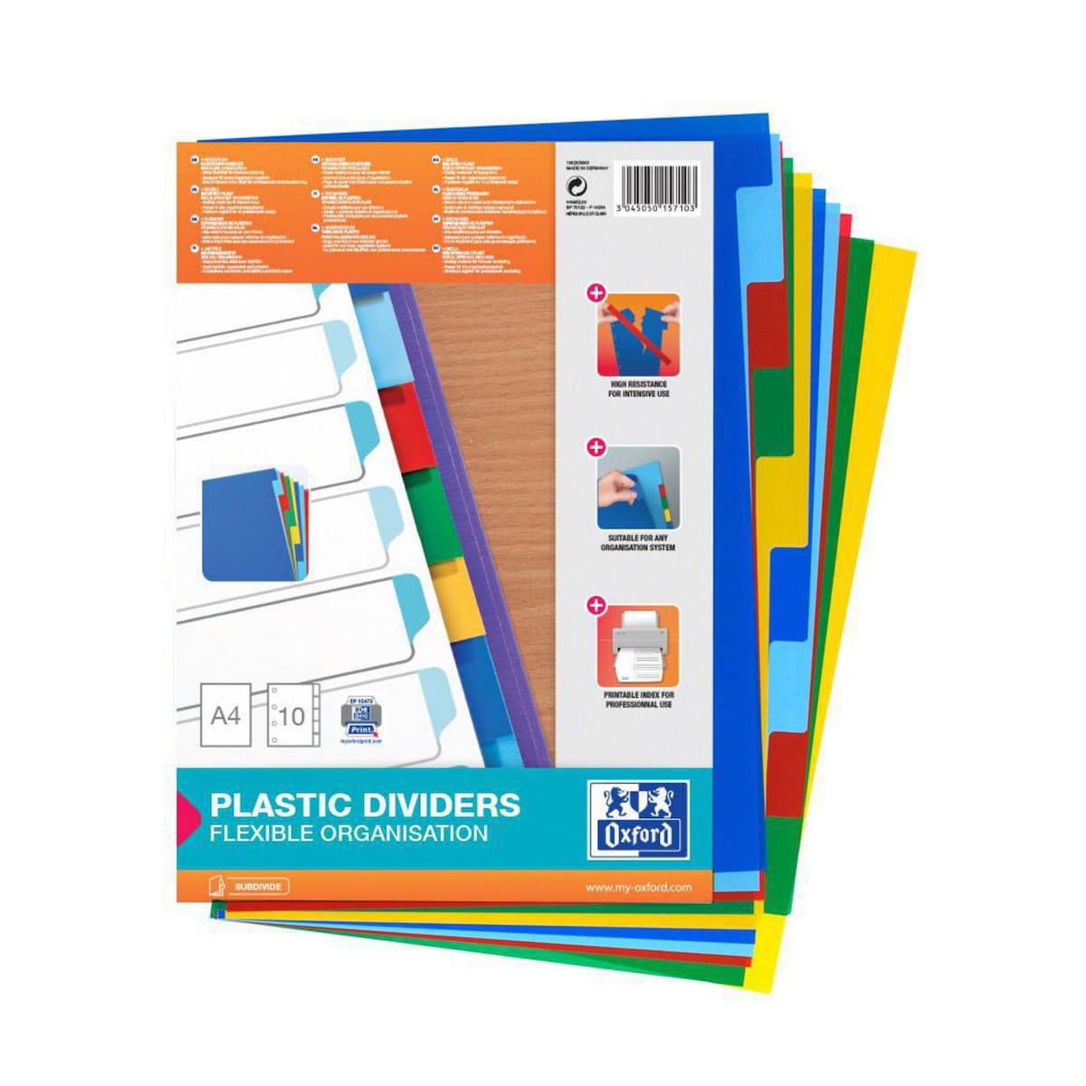 Oxford Strongline A4 Coloured Polypropylene Indices & Dividers - 10 Part 1