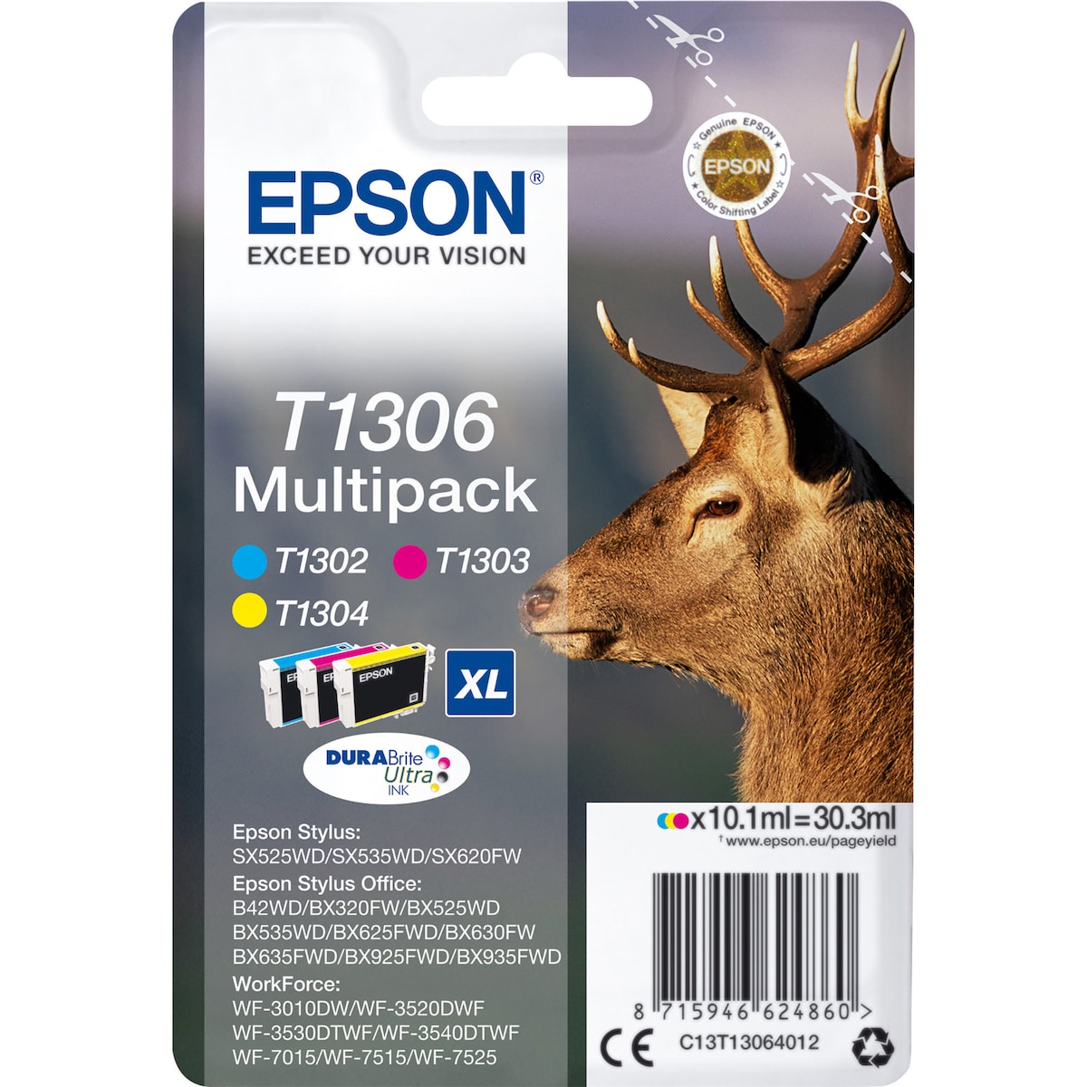 Epson T1306 40 XL Colour Multipack Stag - Cyan, Magenta, Yellow 1