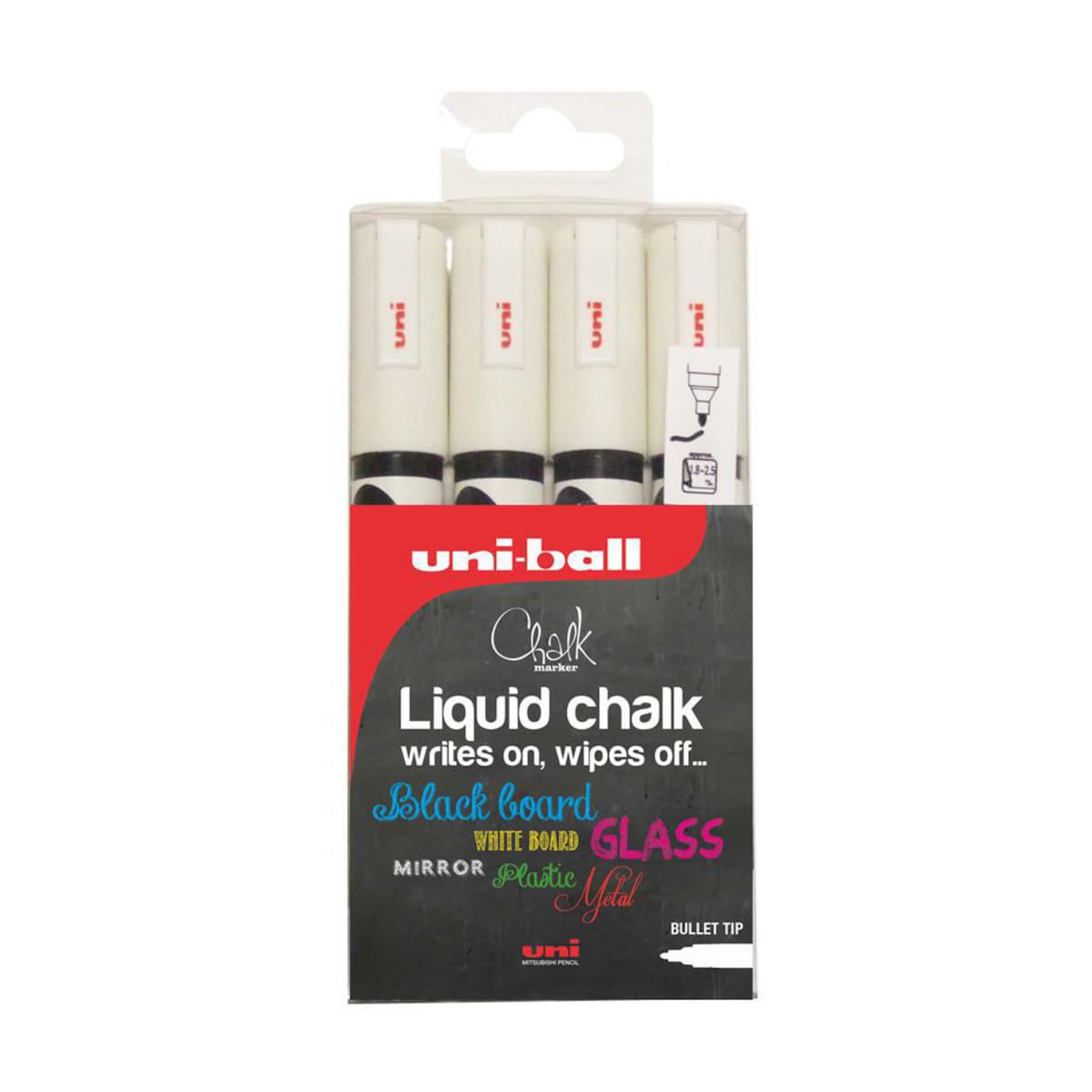 uni-ball PWE-5M, uni Chalk Marker, Bullet Tip Pen. 4-pen Pack, White 1