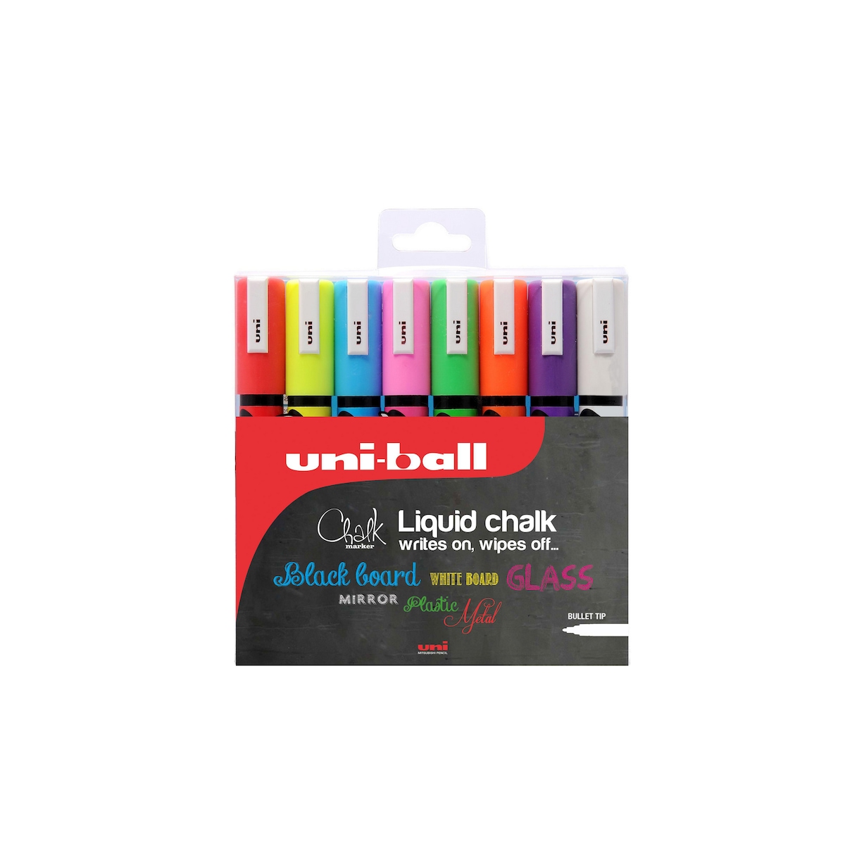 uni-ball PWE-5M, uni Chalk Marker, Bullet Tip Pen. 8-pen Pack, Assorted Colours 1