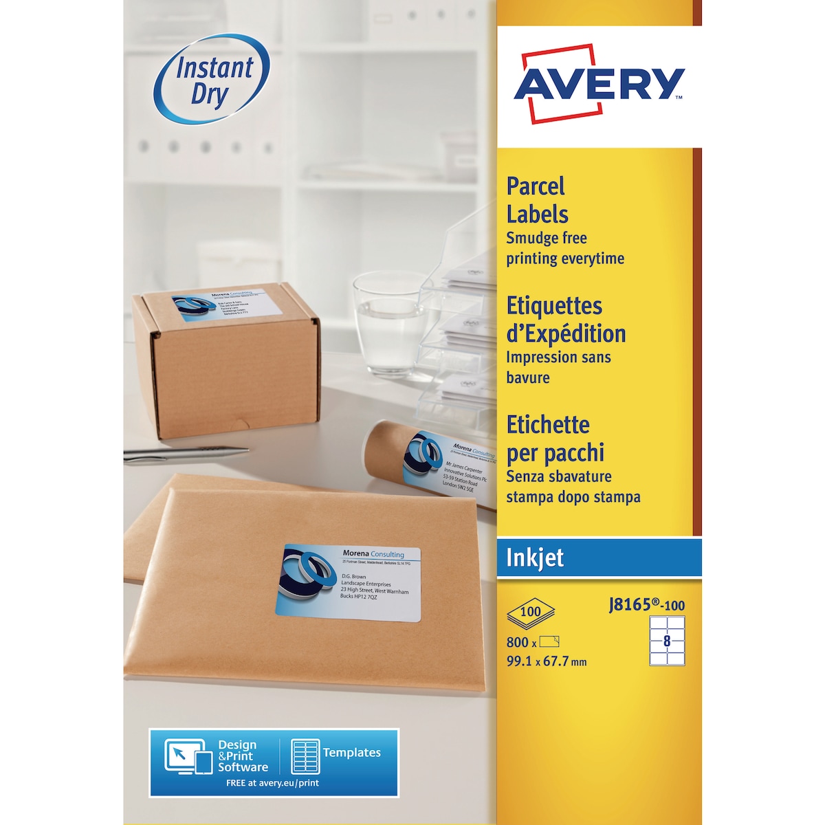 Avery J8165-100 Labels, 99.1 x 67.7 mm 8 Labels Per Sheet, 800 Labels Per Pack 1
