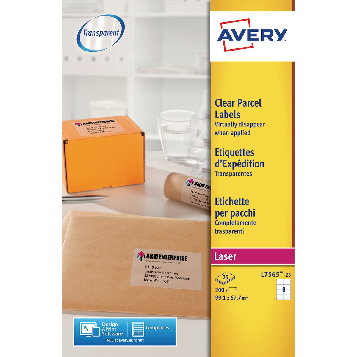 AVERY L7565-25 QUICKPEEL CLEAR LASER ADDRESSING LABELS 99.1 X 67.7MM - BOX OF 25 1