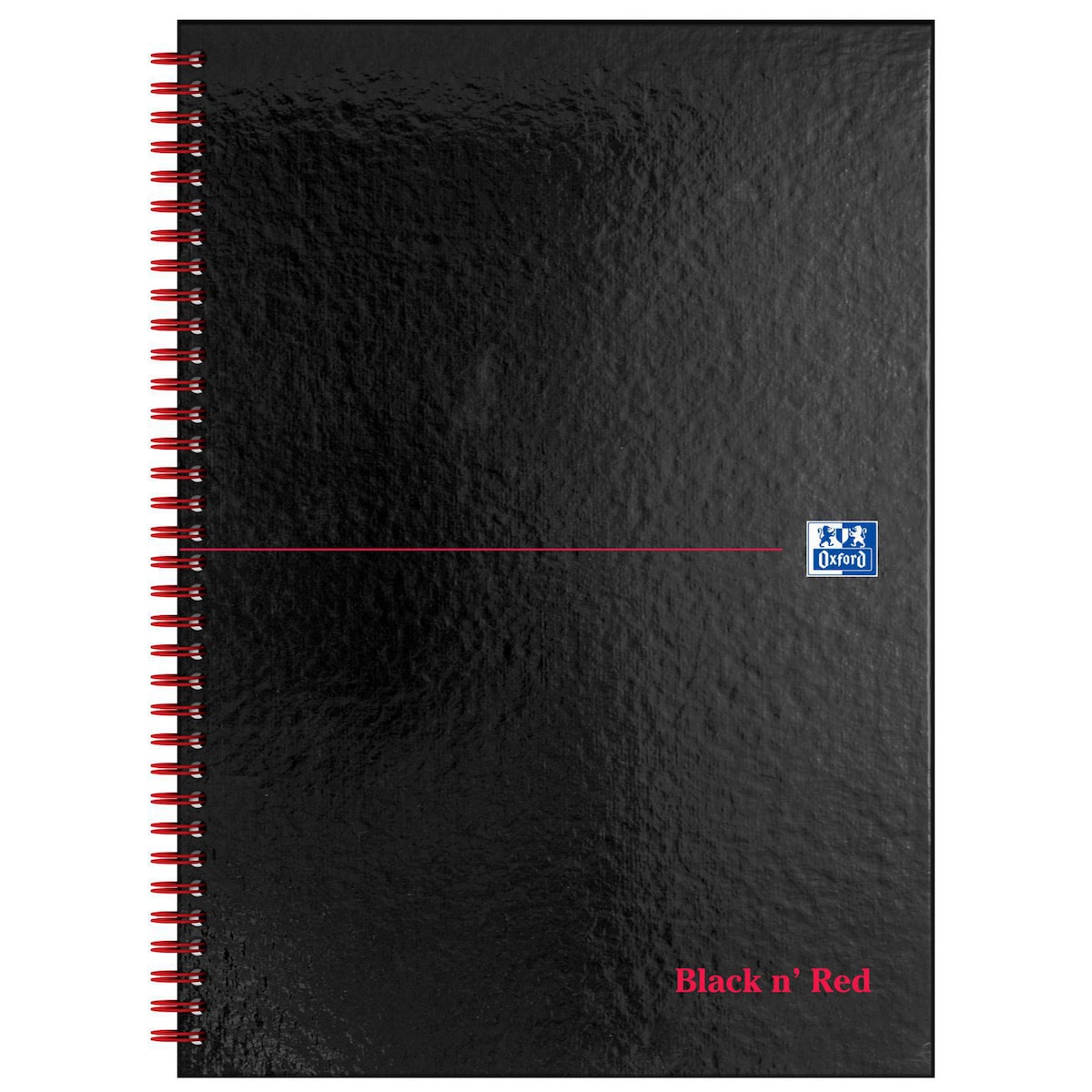 Oxford Black n' Red Notebook A4 Glossy Hardback Wirebound Ruled Perf 140p Black 1