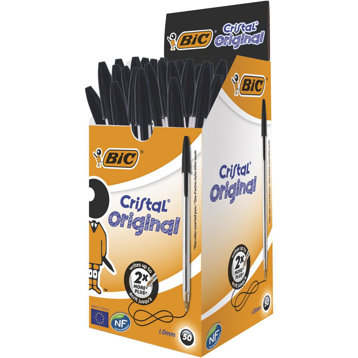 BIC Cristal Original Ballpoint Pens Medium Point (1.0 mm) - Black, Box of 50 1