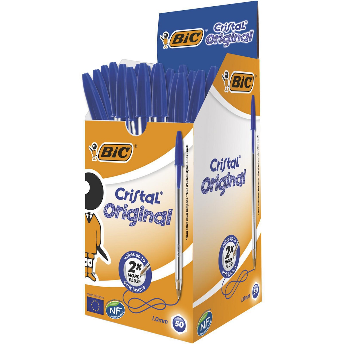 BIC Cristal Original Ballpoint Pens Medium Point (1.0 mm) - Blue, Box of 50 1