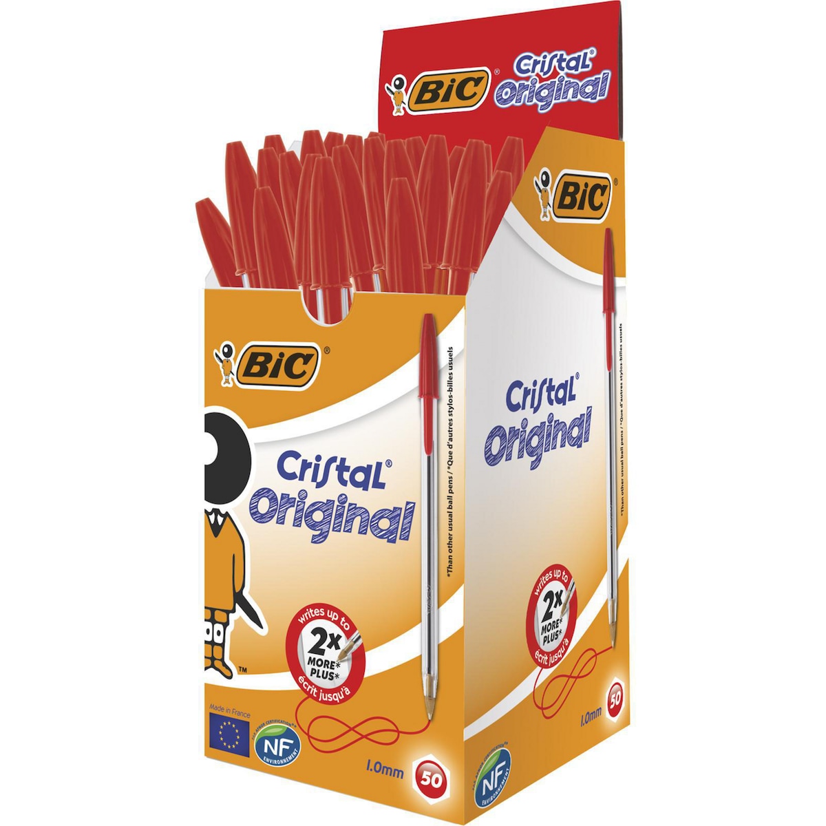 BIC Cristal Original Ballpoint Pens Medium Point (1.0 mm) - Red, Box of 50 1