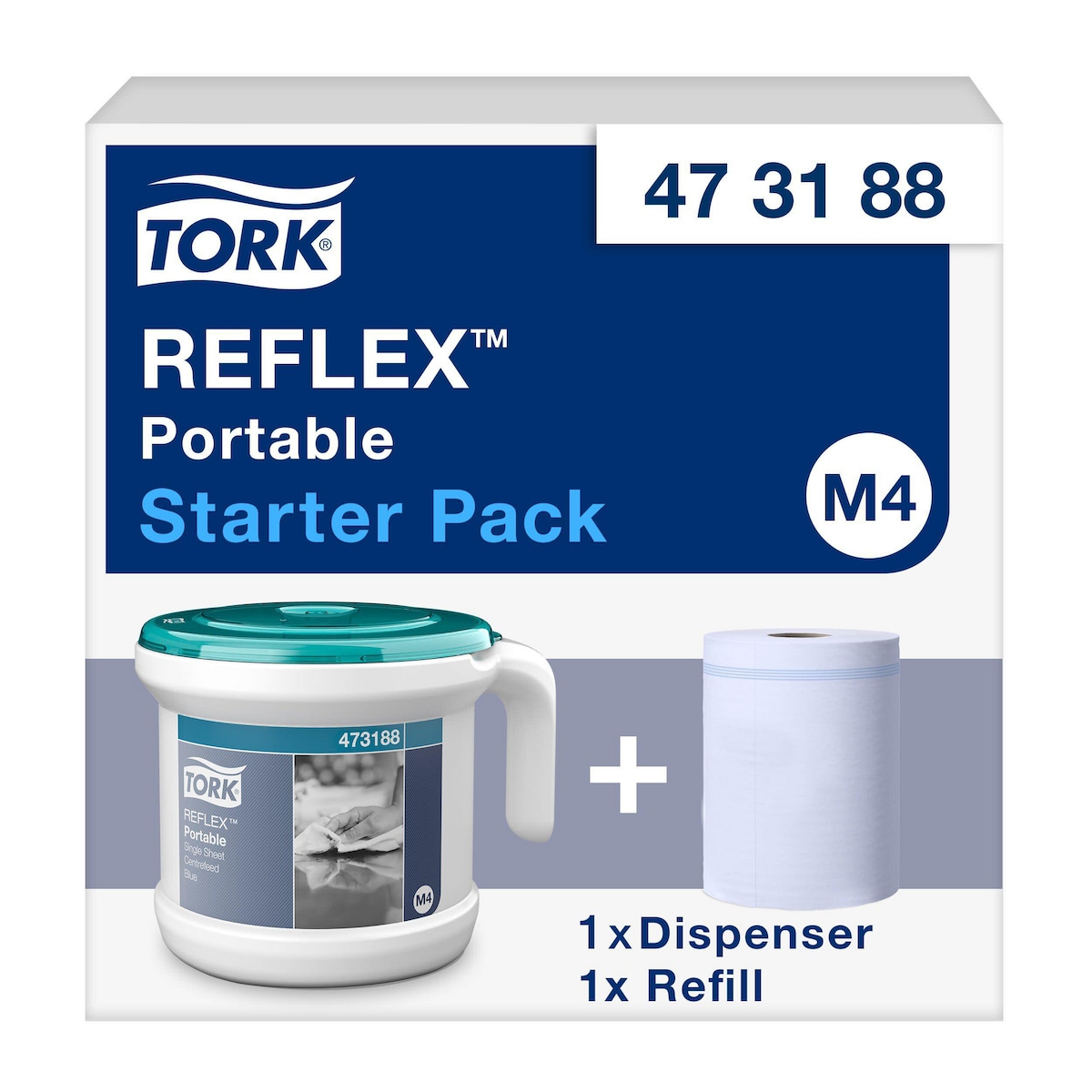 Tork Reflex™ Centrefeed Paper Towel and Dispenser White and Turquoise M4, 473188 1
