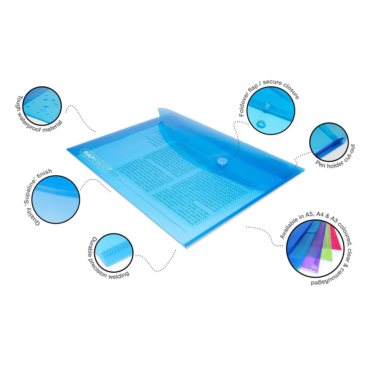 Assorted Bright A5 Polypropylene Popper Wallets - Pack of 5 1