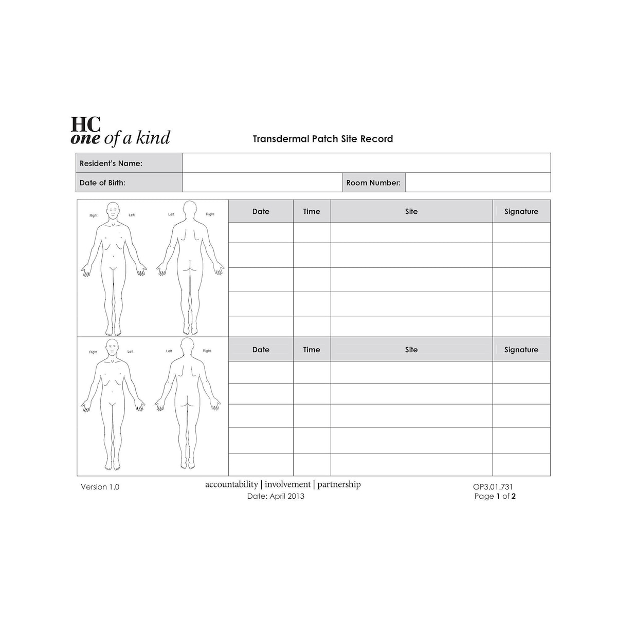 PK25 TRANSDERMAL PATCH SITE RECORD | Lyreco
