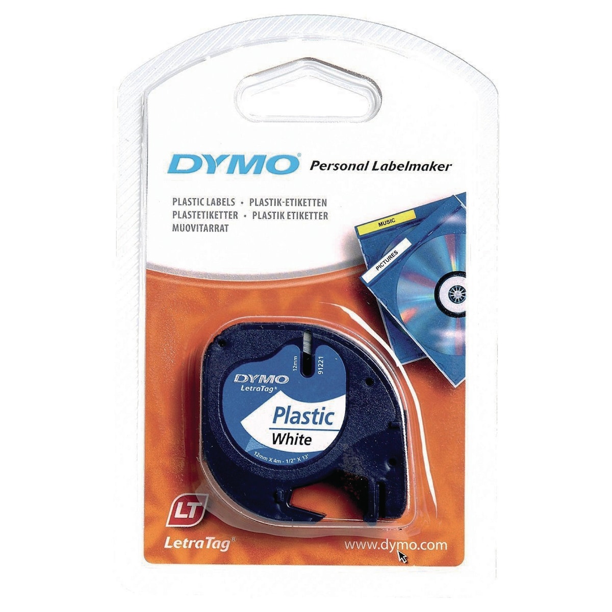 DYMO LetraTag Plastic Labels -  12 mm x 4 m Roll 1