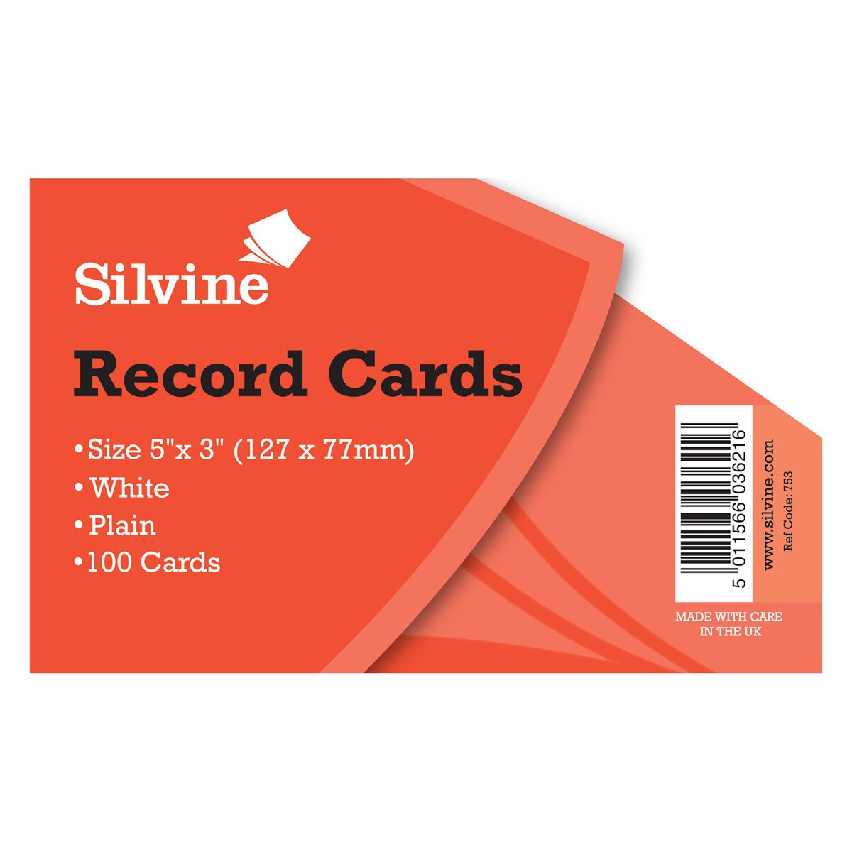 Silvine Record Card Plain 5X3" White - Pack of 100 1