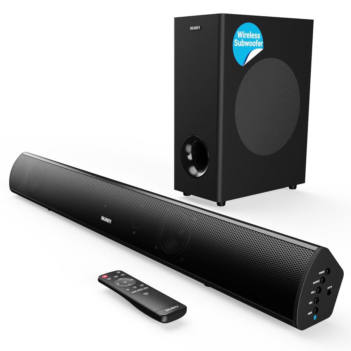 Majority Teton 180W Bluetooth & HDMI Soundbar with Wireless Subwoofer - Black 1