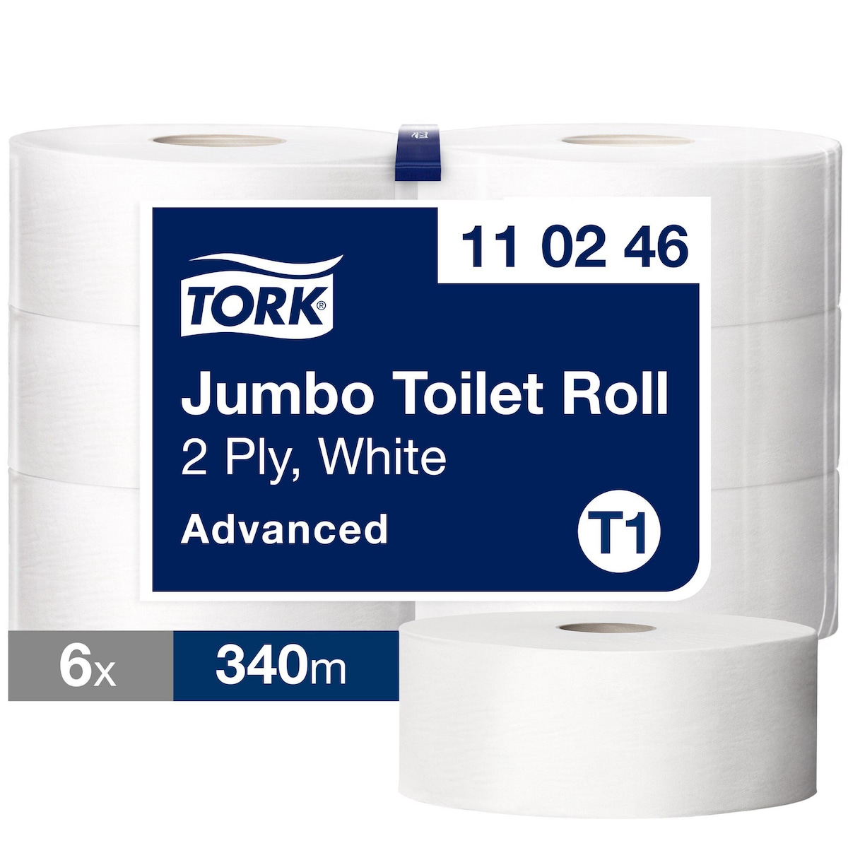 Tork Jumbo Toilet Paper Roll White T1, 110246, 2 Ply 340m, Pack of 6 1