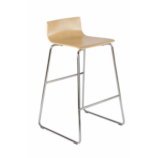 NOWY - Bistro Hocker Stool White Chrome Frame - Wood 1