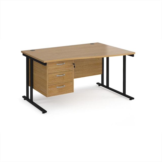 Maestro 25 cantilever RH 1400MM wave desk 3 drawer Oak D&I EX NI 1