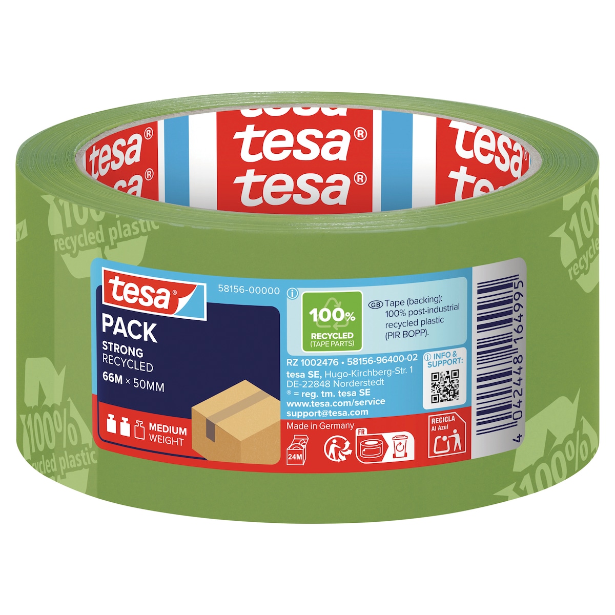 tesapack Eco & Strong Green Printed Packaging Tape, 66M x 50mm 1