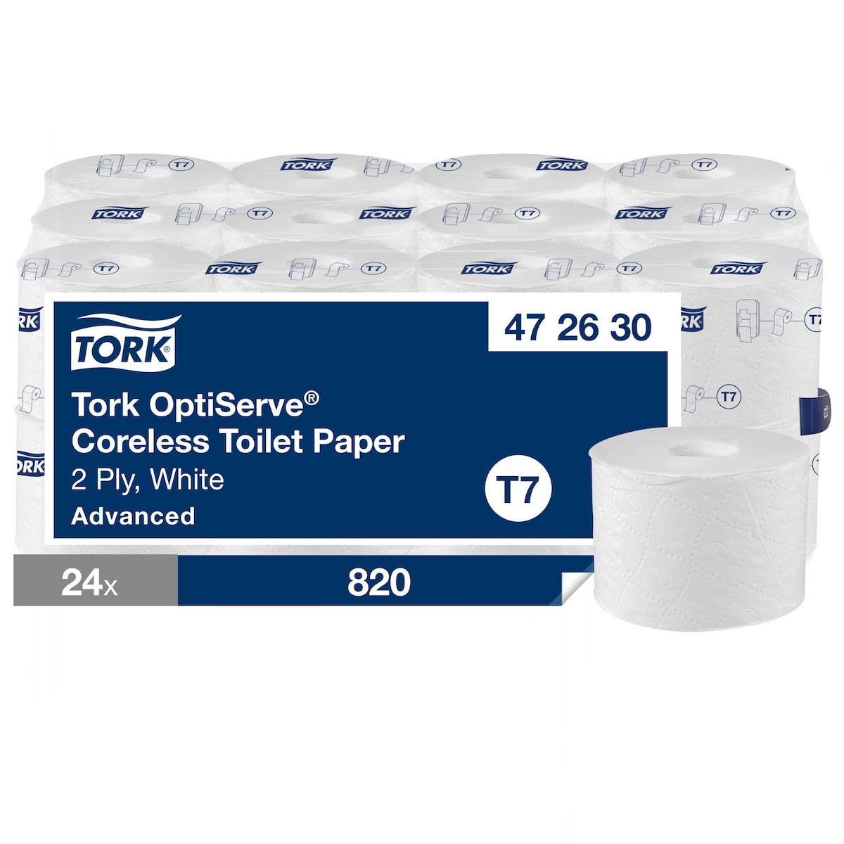 Tork OptiServe® Coreless Toilet Paper White T7, 472630, 2 Ply, Pack 24 x 820 1