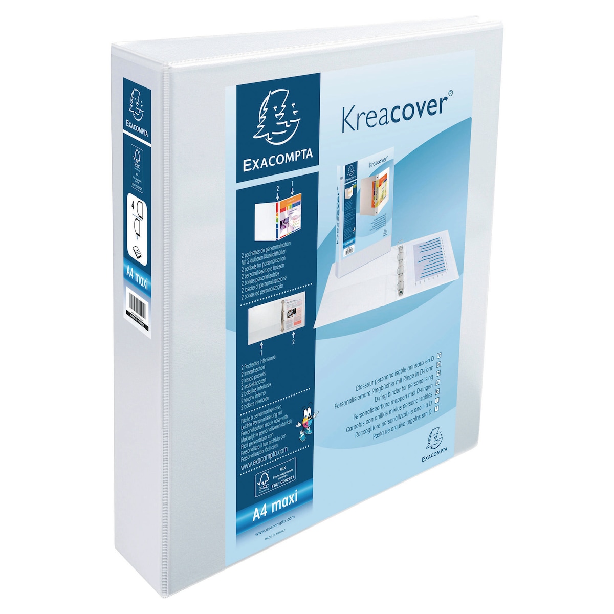 Exacompta Kreacover PP A4 Maxi Presentation Ring Binder - 4 D Rings, 40mm, White 1