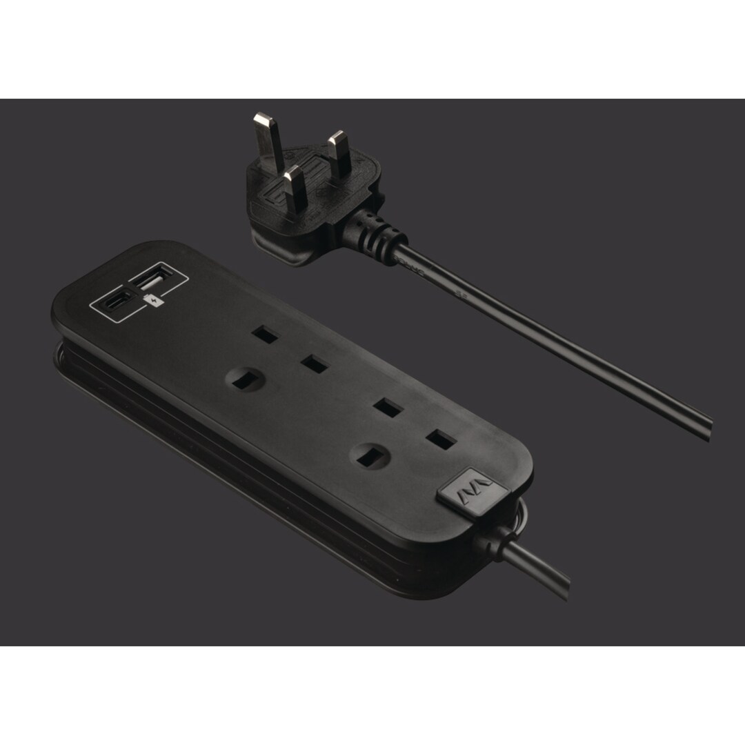 Masterplug Travel 2 Socket Extension Lead with... | Lyreco