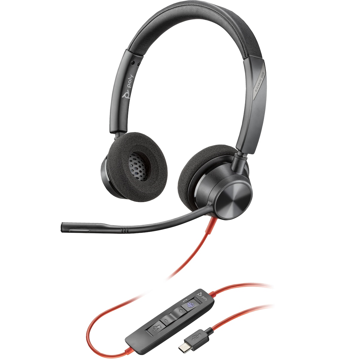 POLY Blackwire 3320 Stereo Ms Teams Certified USB-C Headset +USB-C/A Adapter 1