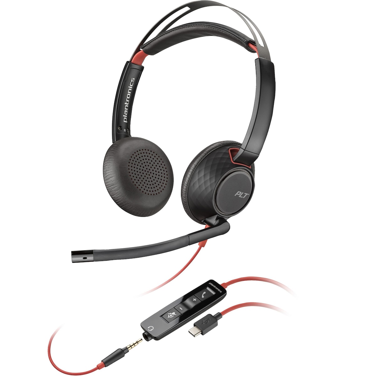 POLY Blackwire 5220 Stereo USB-C Headset +3.5mm Plug +USB-C/A Adapter 1