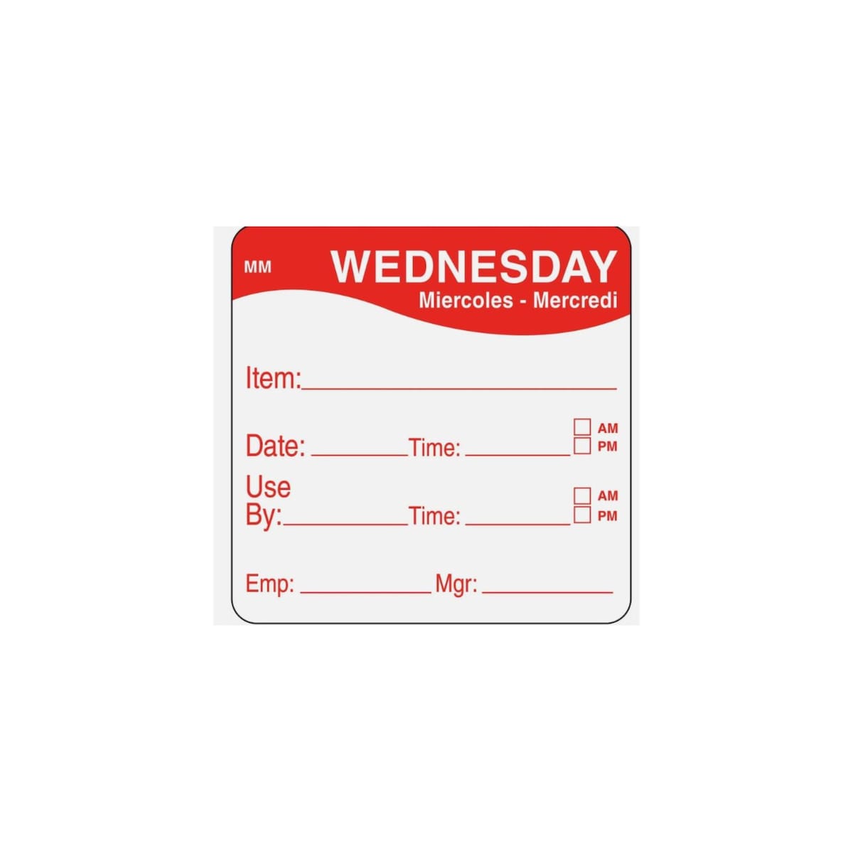 2" x 2" Dissovable Label, Wednesday, Item/Date/Use By - Roll of 250 1