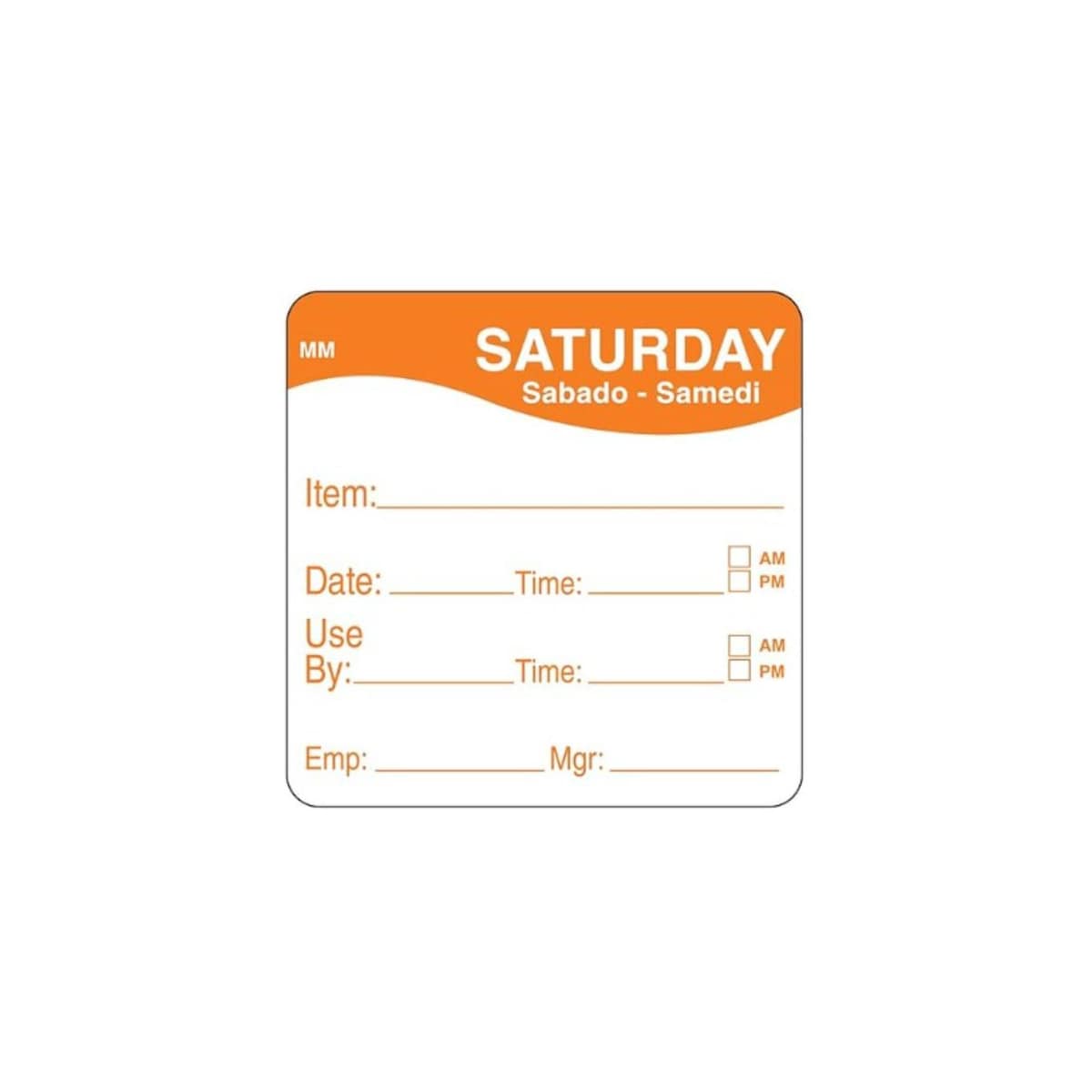 2" x 2" Dissovable Label, Saturday, Item/Date/Use By - Roll of 250 1