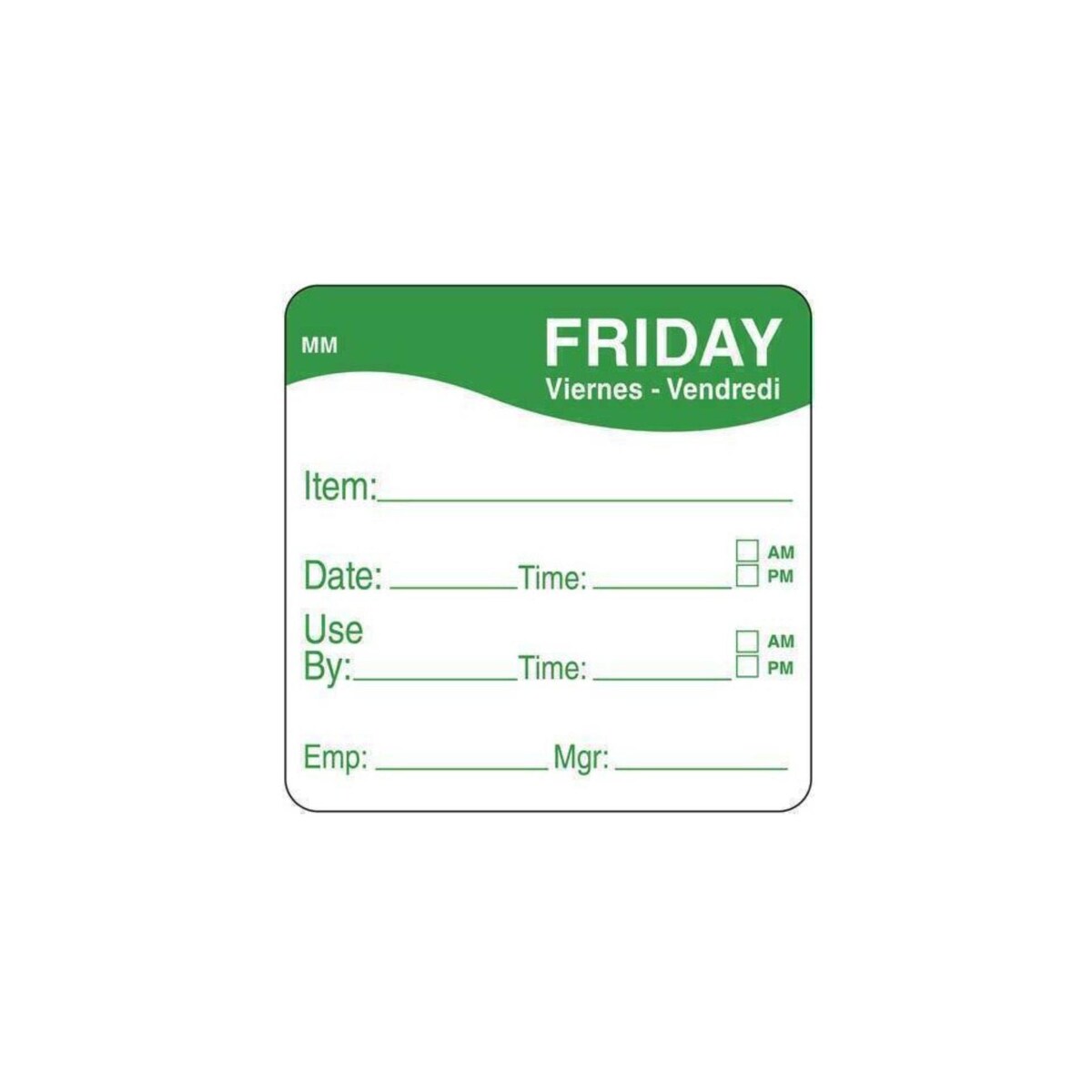 2" x 2" Dissovable Label, Friday, Item/Date/Use By - Roll of 250 1