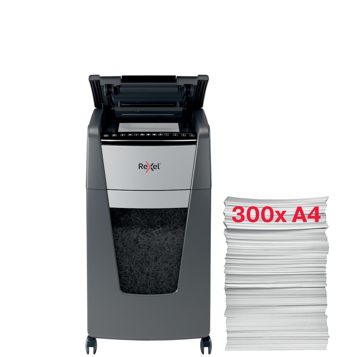 Rexel Shredder 300X AutoFeed Optimum Cross Cut 60L Bin 1