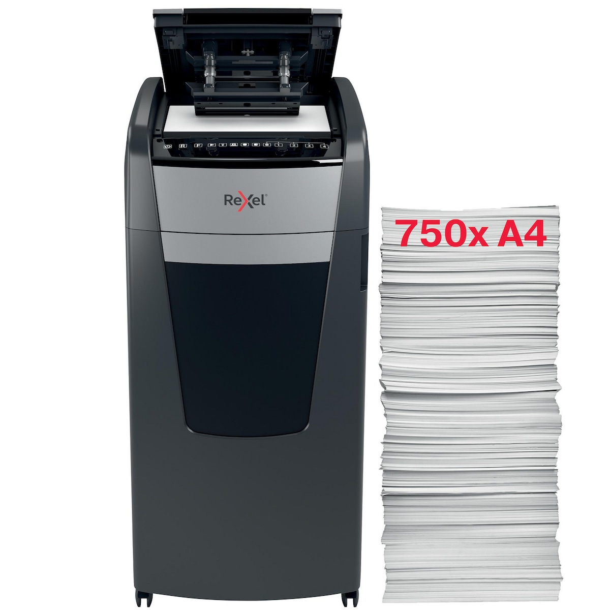 Rexel Shredder 750X AutoFeed Optimum Cross Cut 140L Bin 1