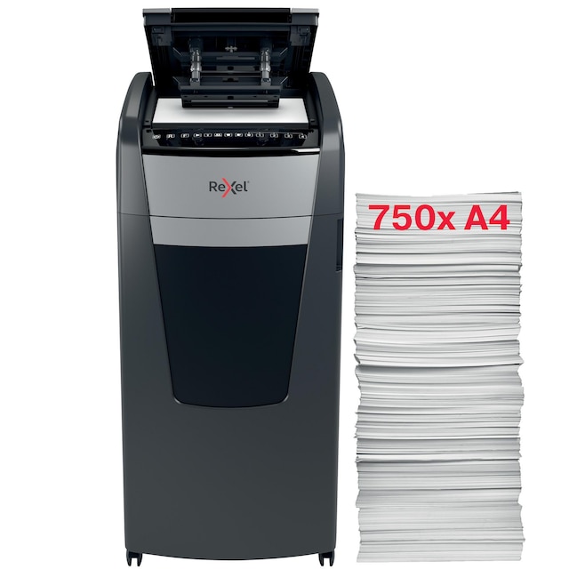 Rexel Shredder 750X AutoFeed Optimum Cross Cut 140L Bin 1