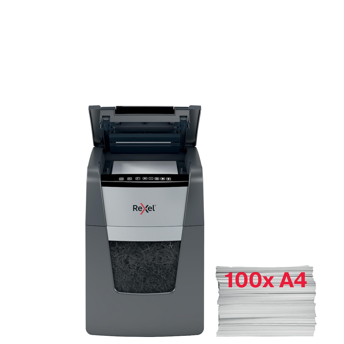 Rexel Shredder 100X AutoFeed Optimum Cross Cut 34L Bin 1