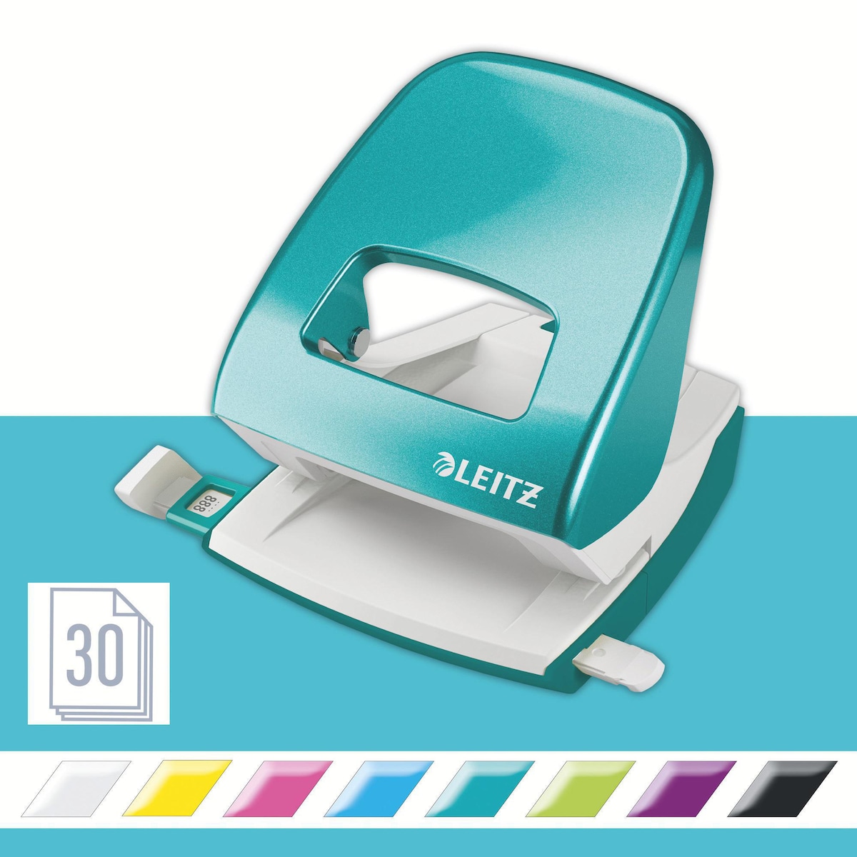Leitz WOW Hole Punch 30 Sheets Metal Ice Blue 1