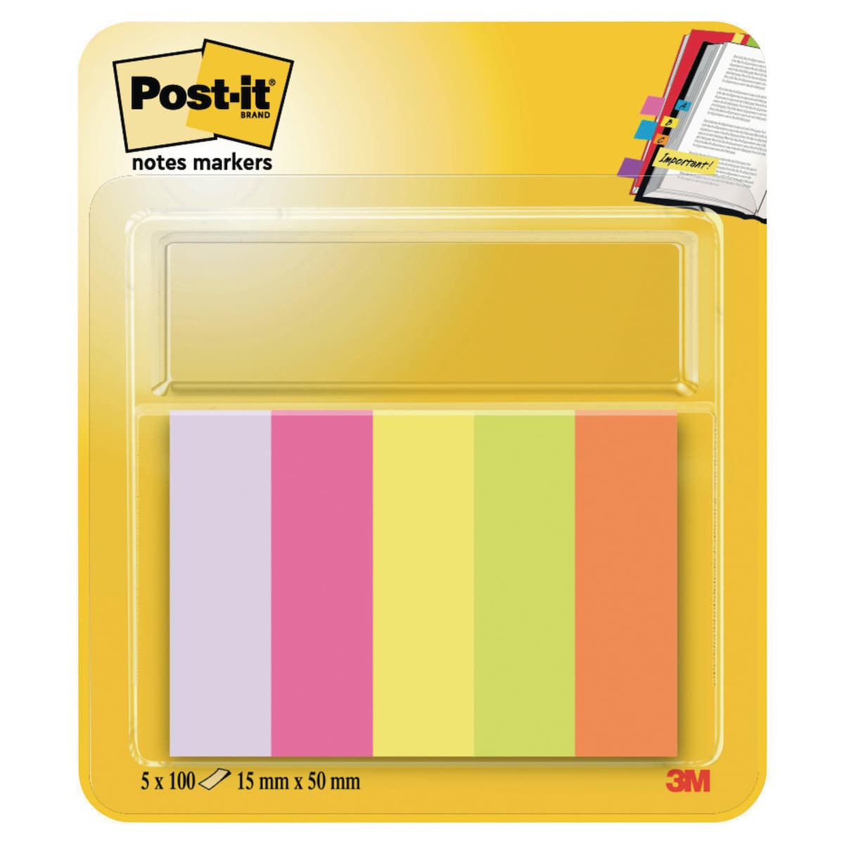 Post-It Note Page Markers 15x50mm Neon 5 Pads 1